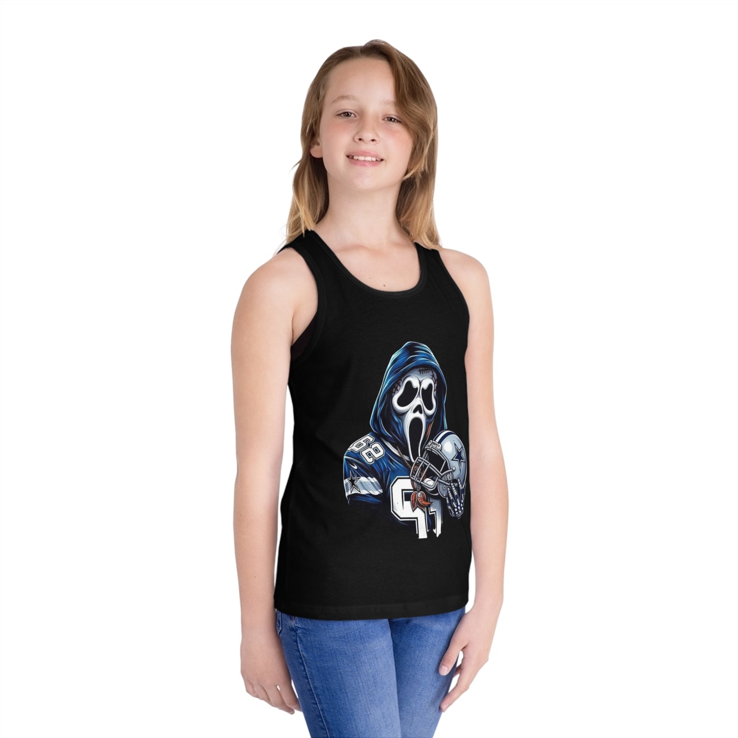 Kids Jersey Tank Top — Ghostface Football Helmet Design (Scream)